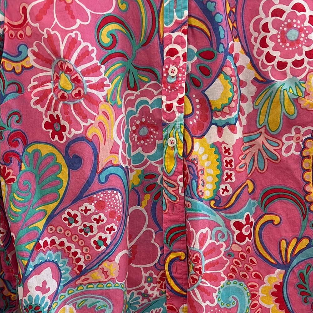 Talbots Women’s LG Vibrant Floral Button-Up Shirt -100% cotton - Picture 3 of 8